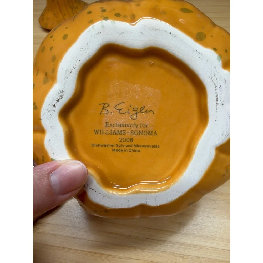 Williams Sonoma B Eigen 2008 Orange Gourd Lidded Soup Bowl Fall Decor